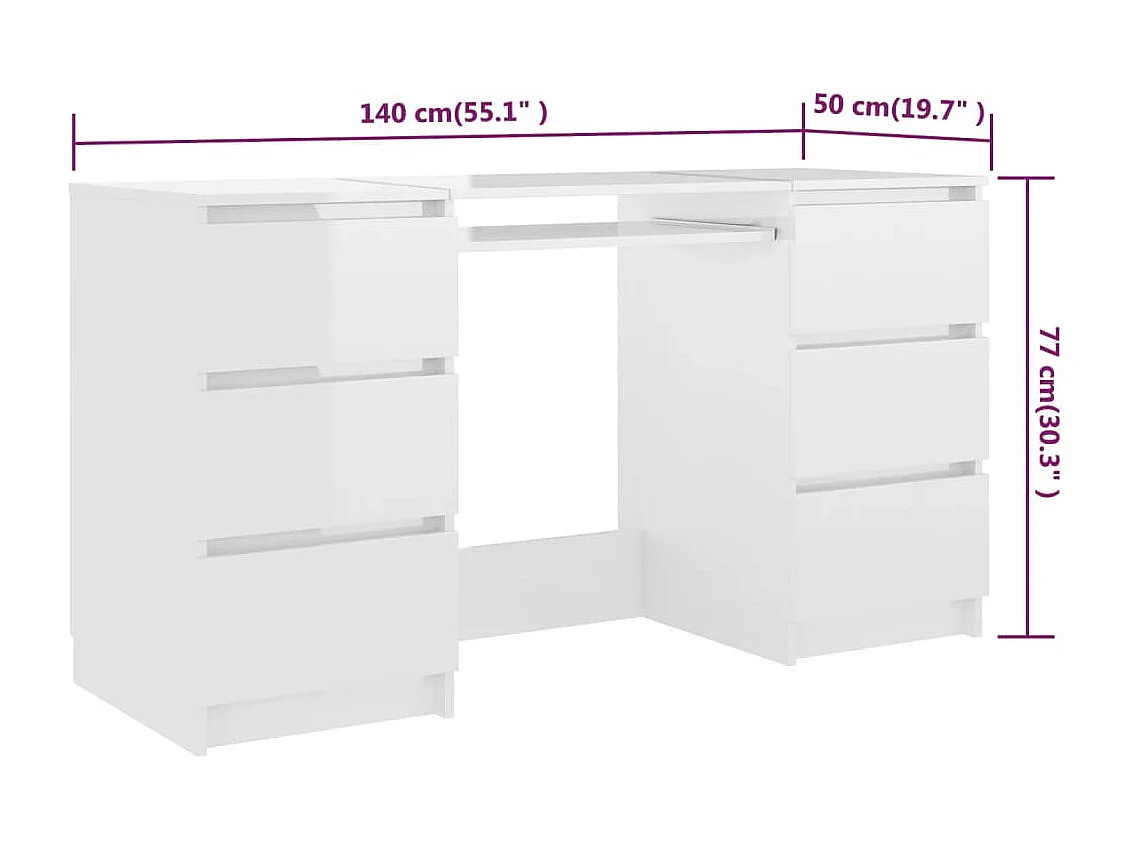 Secretária 140x50x77 cm contraplacado branco brilhante