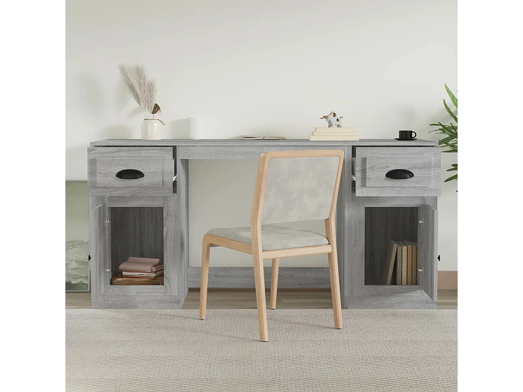 Bureau avec armoire sonoma gris bois d'ingénierie