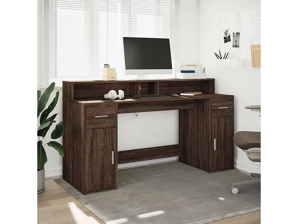 LED-Schreibtisch Braun Eichen-Optik 160x55x91 Holzwerkstoff