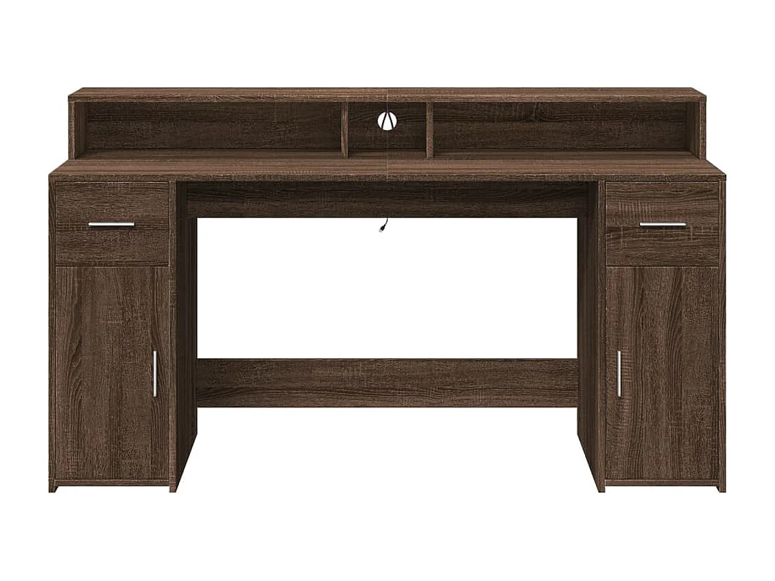 LED-Schreibtisch Braun Eichen-Optik 160x55x91 Holzwerkstoff