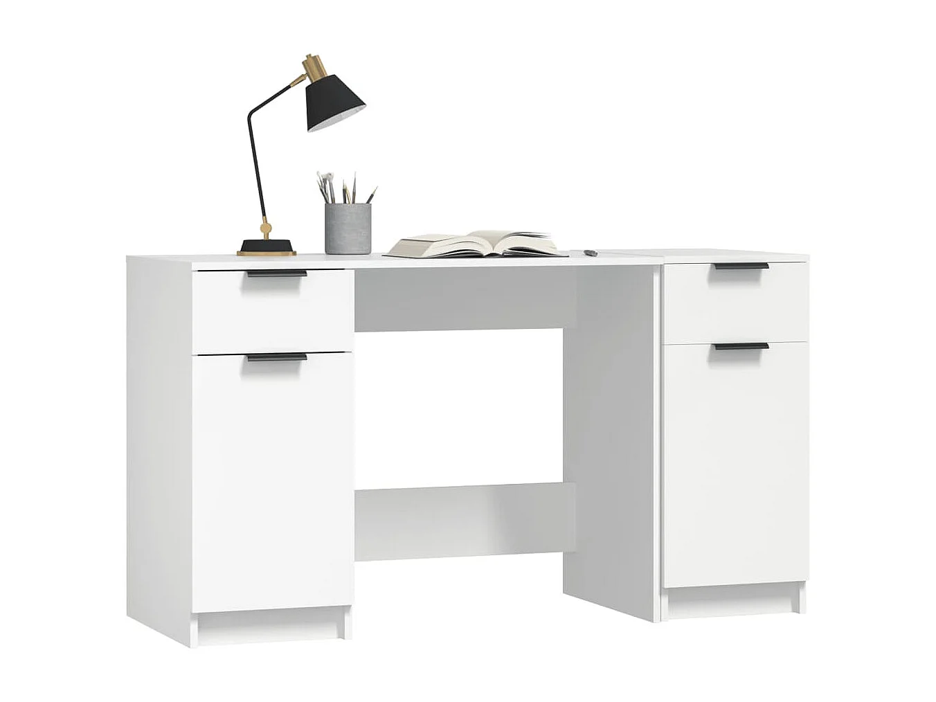 Bureau avec armoire latérale Blanc Bois d'ingénierie