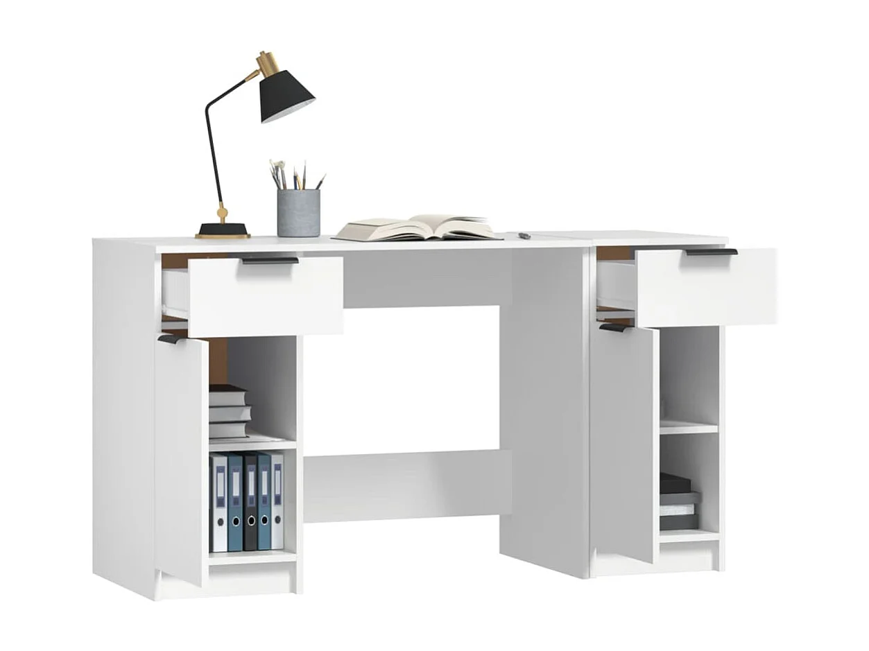 Bureau avec armoire latérale Blanc Bois d'ingénierie