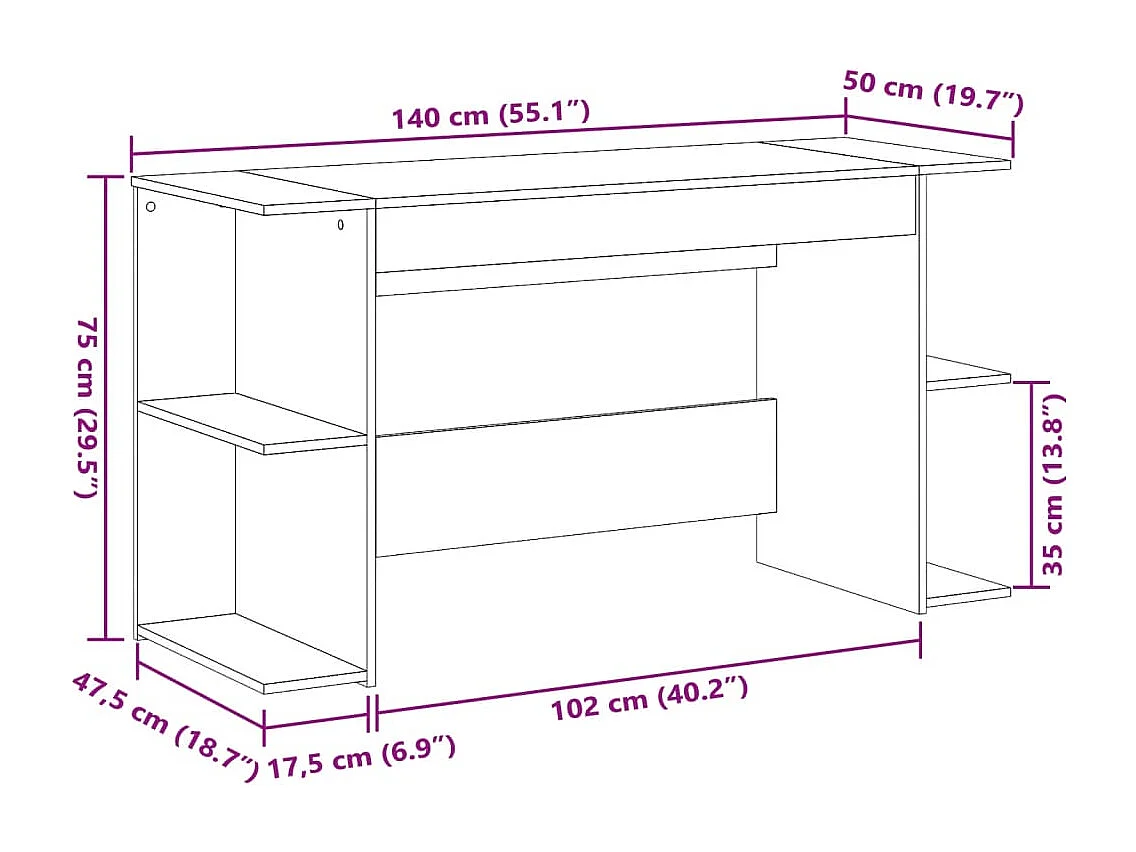 Bureau chêne marron 140x50x75 cm bois d'ingénierie