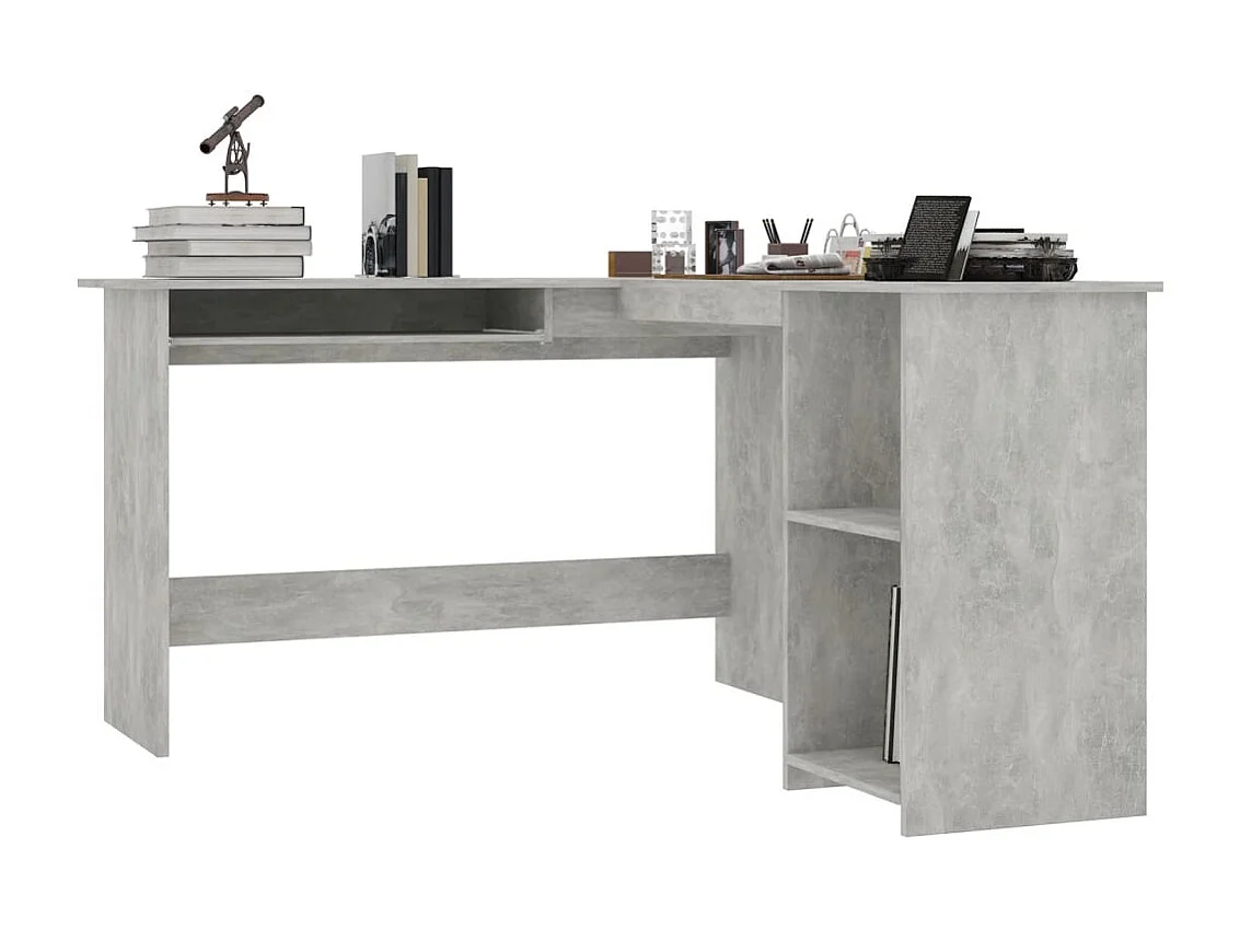 Bureau d'angle en forme de L Gris Béton Bois d'ingénierie