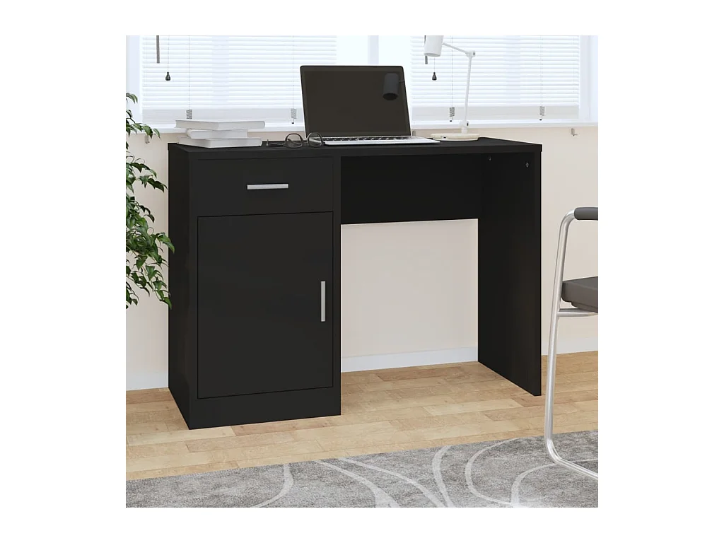 Scrivania Cassetto Nero 100x40x73cm Legno Multistrato