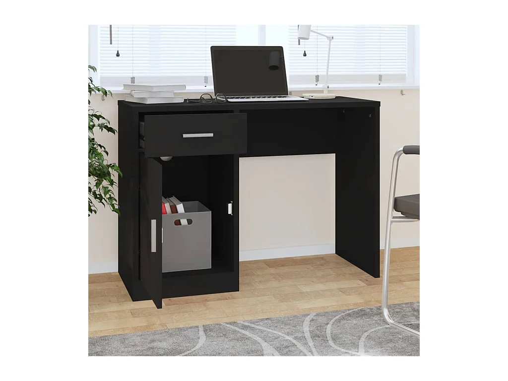 Scrivania Cassetto Nero 100x40x73cm Legno Multistrato