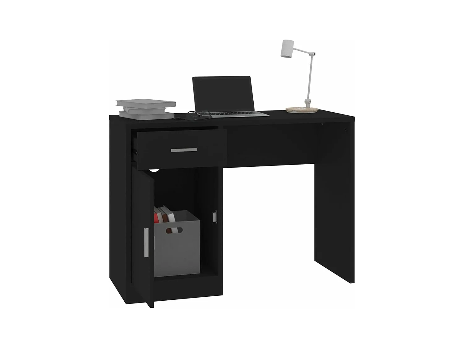 Scrivania Cassetto Nero 100x40x73cm Legno Multistrato