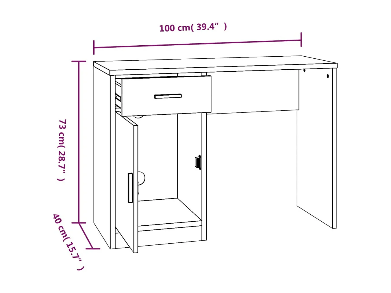 Bureau avec tiroir et armoire Noir 100x40x73 cm Bois ingénierie