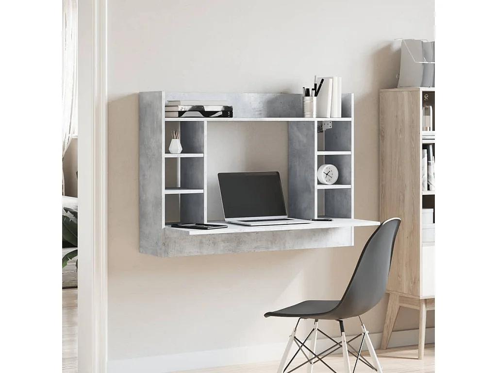 Scrivania a Parete Grigio Cemento 105x48x75cm Legno Multistrato