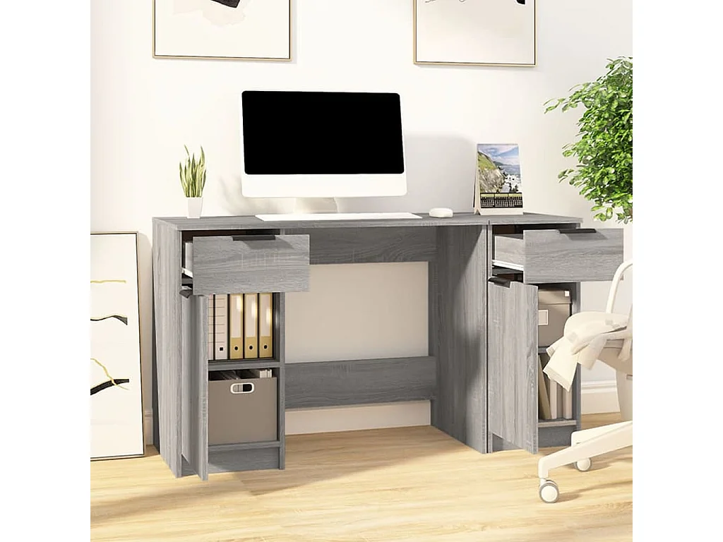 Scrivania con Mobile Laterale Grigio Sonoma Legno Multistrato