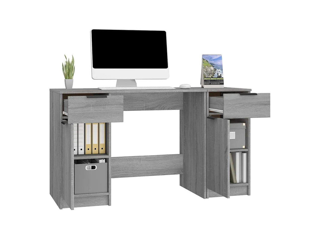 Bureau avec armoire latérale Sonoma gris Bois d'ingénierie