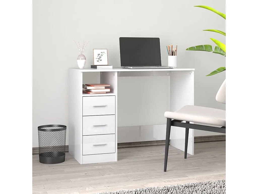 Scrivania Cassetti Bianco Lucido 102x50x76 cm Legno Multistrato