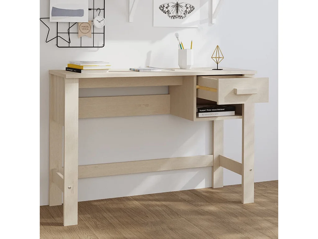 Bureau HAMAR Marron miel 110x40x75 cm Bois massif de pin