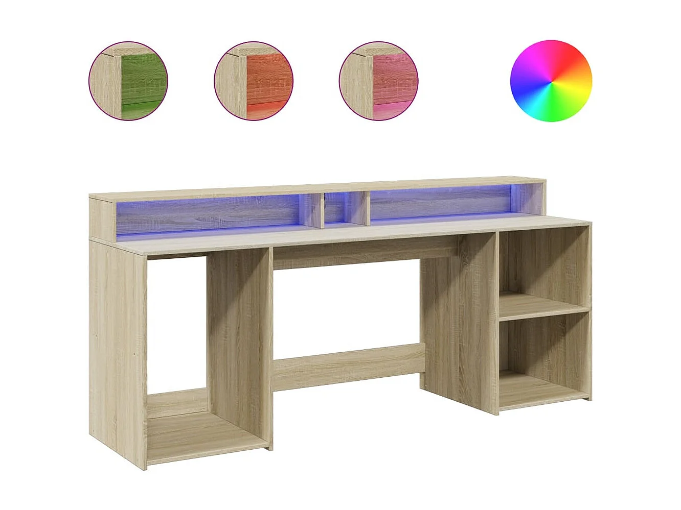 Bureau avec lumières LED chêne sonoma bois d'ingénierie
