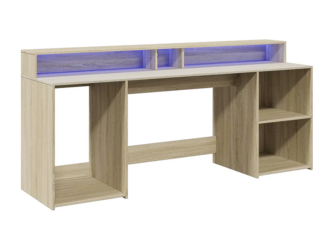 Bureau avec lumières LED chêne sonoma bois d'ingénierie