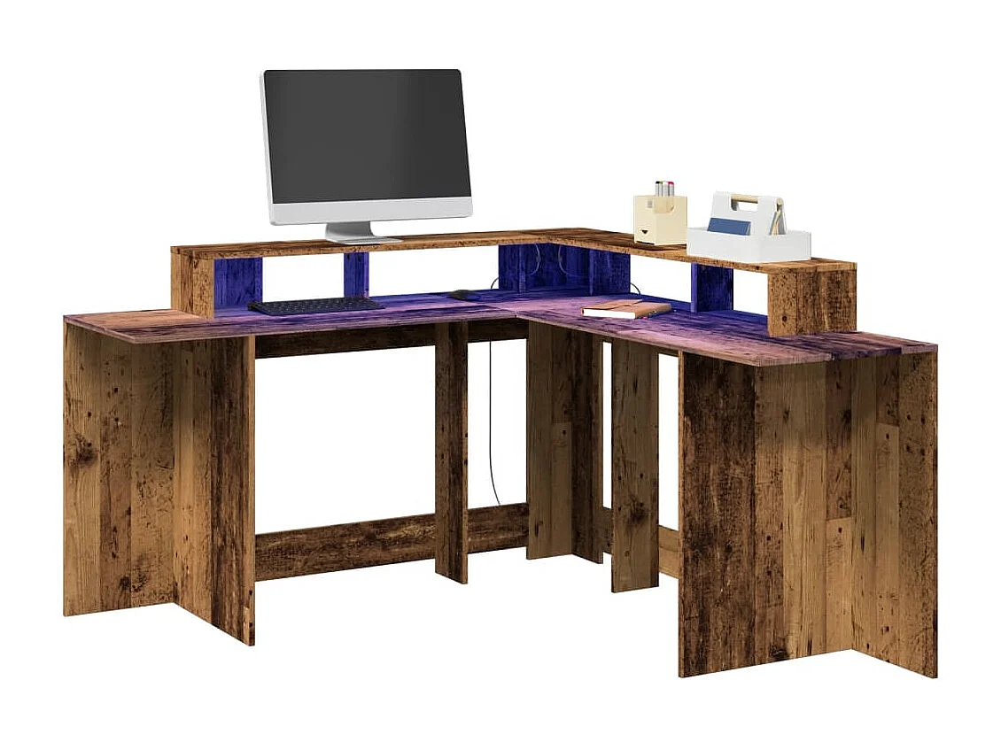 Bureau avec lumières LED vieux bois bois d'ingénierie