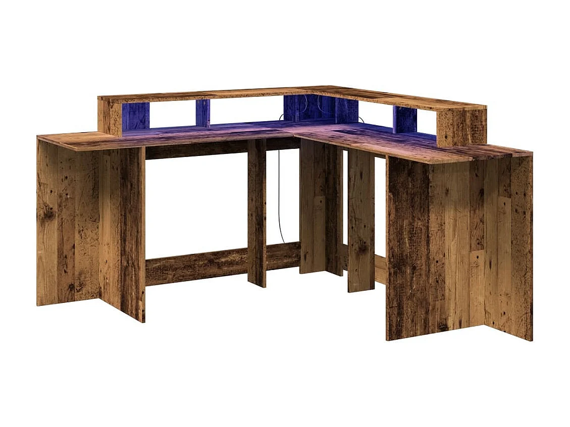 Bureau avec lumières LED vieux bois bois d'ingénierie