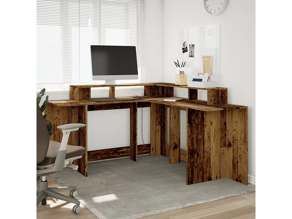 Bureau avec lumières LED vieux bois bois d'ingénierie