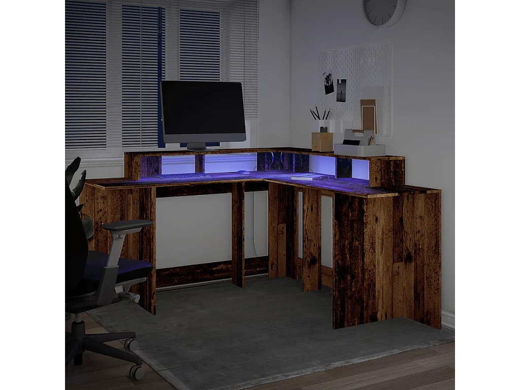Bureau avec lumières LED vieux bois bois d'ingénierie