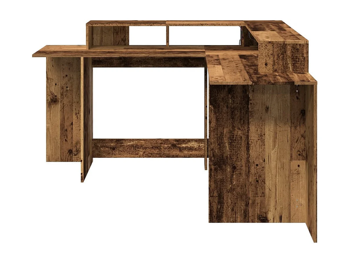 Bureau avec lumières LED vieux bois bois d'ingénierie