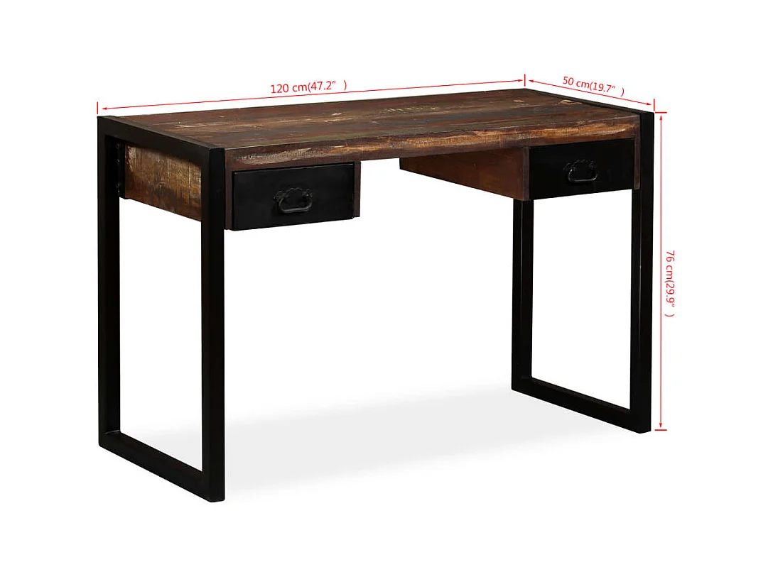 Scrivania a 2 Cassetti Legno Massello di Recupero 120x50x76 cm
