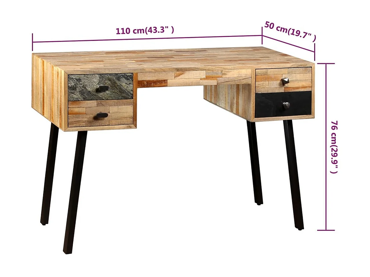 Scrivania in Legno Massello di Teak di Recupero 110x50x76 cm