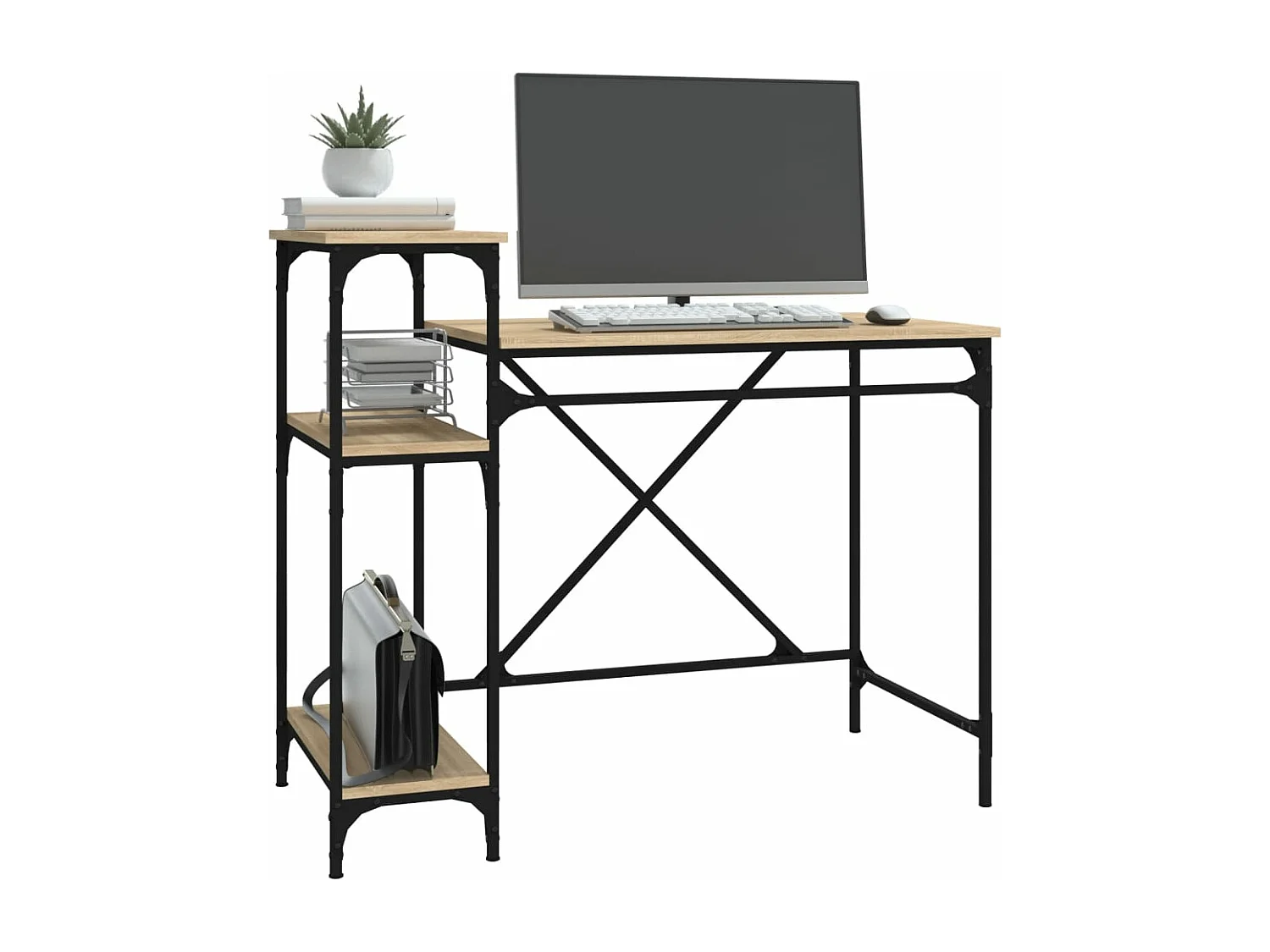 Bureau avec étagères chêne 105x50x90cm bois d'ingénierie et fer