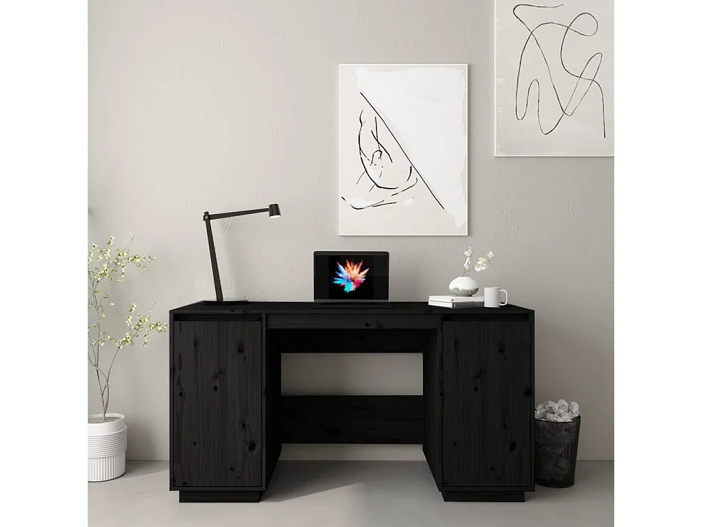Secretária 140x50x75 cm madeira de pinho maciça preto