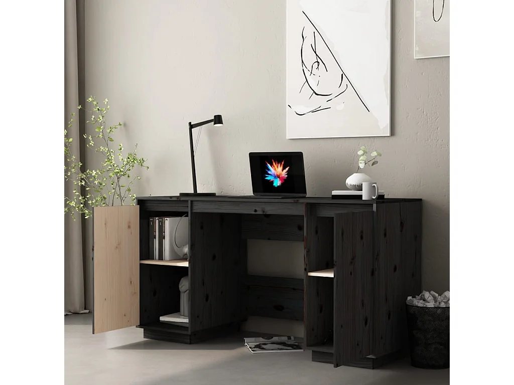 Secretária 140x50x75 cm madeira de pinho maciça preto