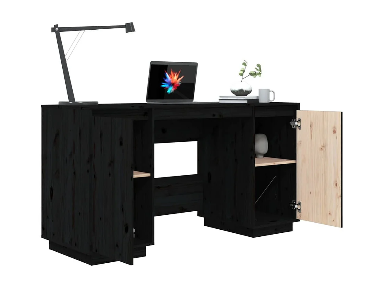 Secretária 140x50x75 cm madeira de pinho maciça preto