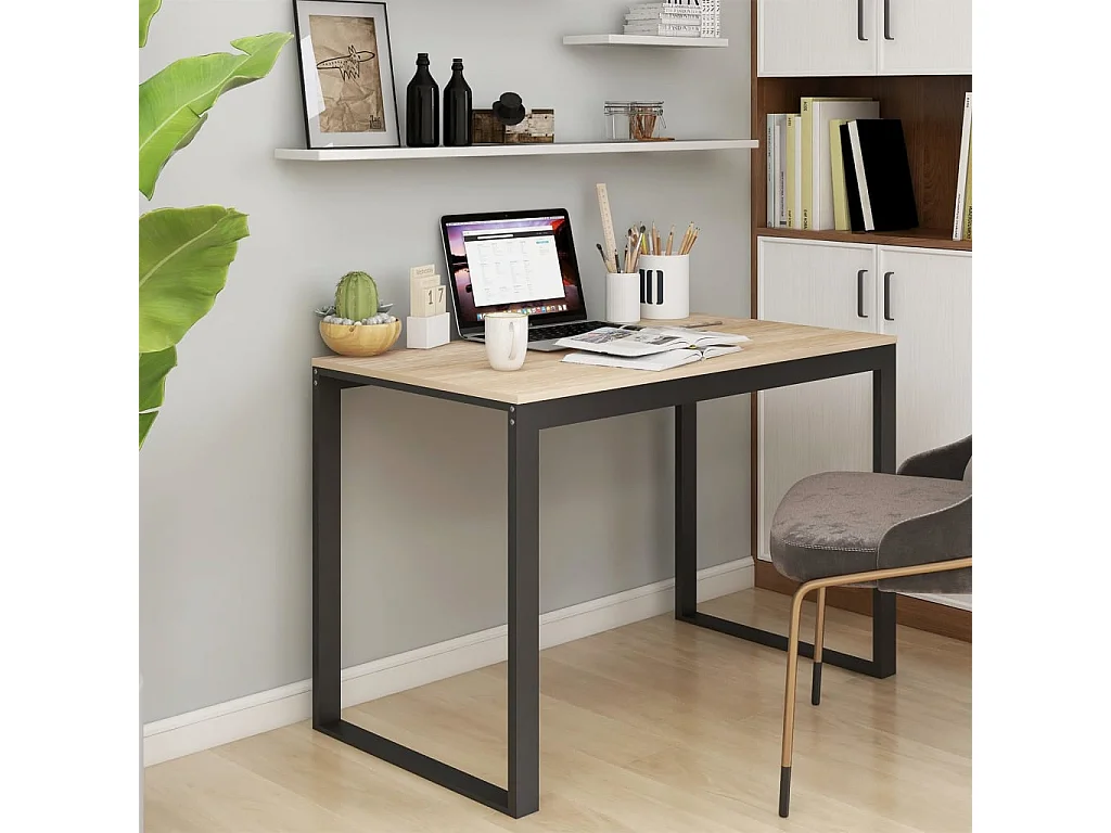 Computerbureau 110x60x73 cm spaanplaat zwart en eikenkleurig