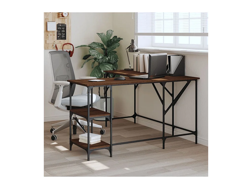 Bureau chêne marron 139x139x75 cm bois d'ingénierie