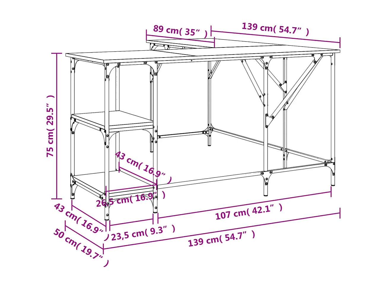 Escritorio madera de ingeniería roble marrón 139x139x75 cm