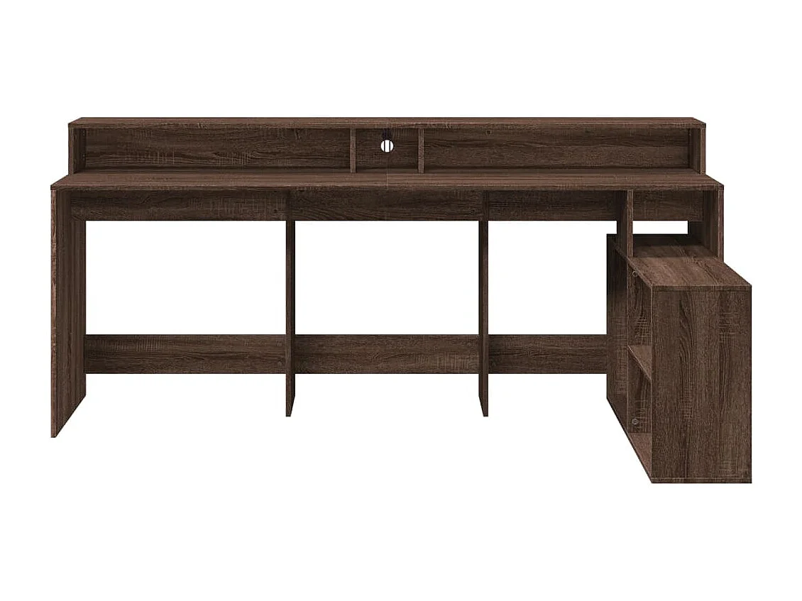 Bureau et lumières LED chêne marron bois d'ingénierie
