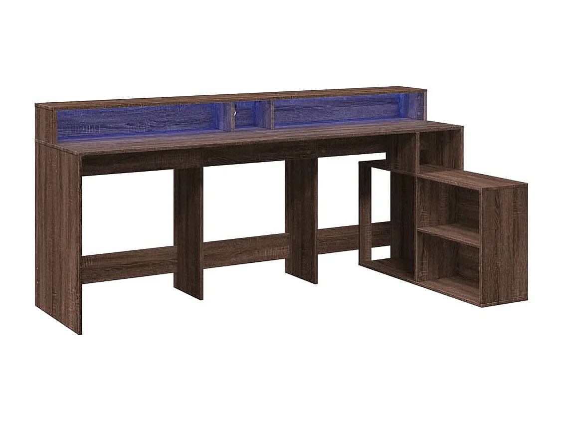 Bureau et lumières LED chêne marron bois d'ingénierie