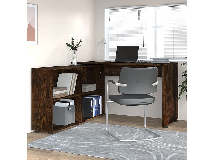 Scrivania ad Angolo Rovere Fumo in Legno Multistrato