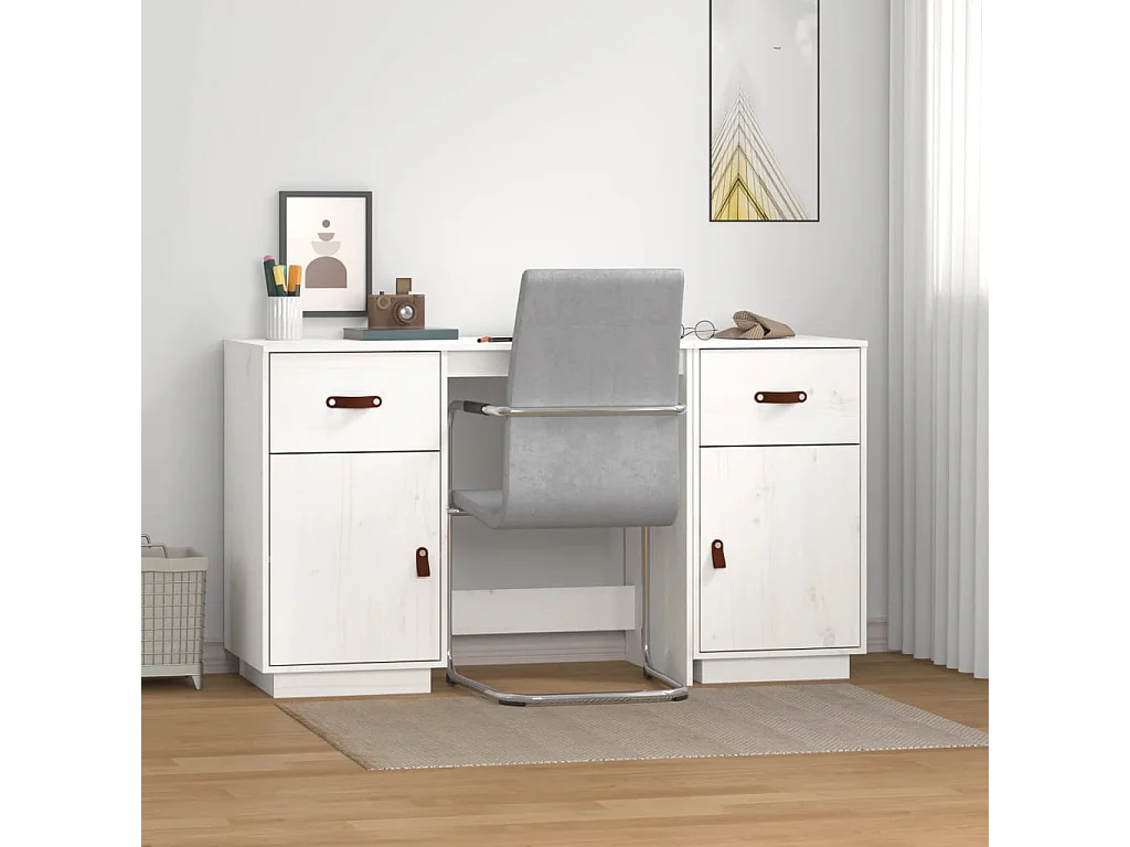 Bureau avec armoires Blanc 135x50x75 cm Bois massif de pin