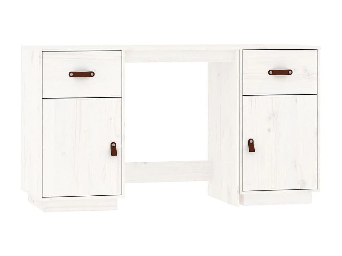 Bureau avec armoires Blanc 135x50x75 cm Bois massif de pin