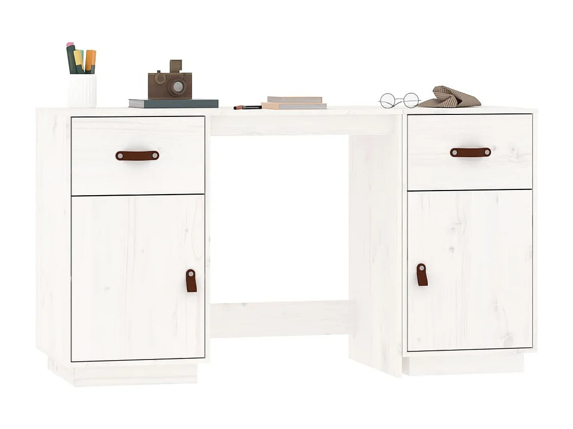 Bureau avec armoires Blanc 135x50x75 cm Bois massif de pin