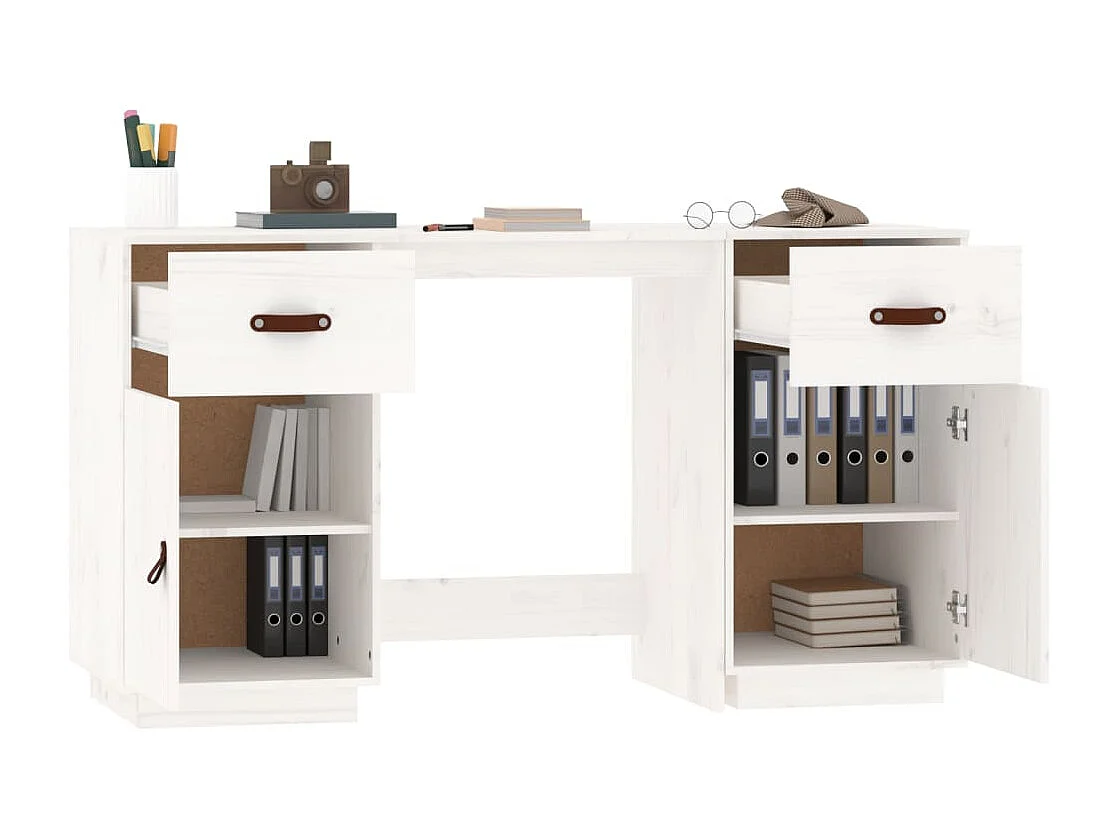 Bureau avec armoires Blanc 135x50x75 cm Bois massif de pin