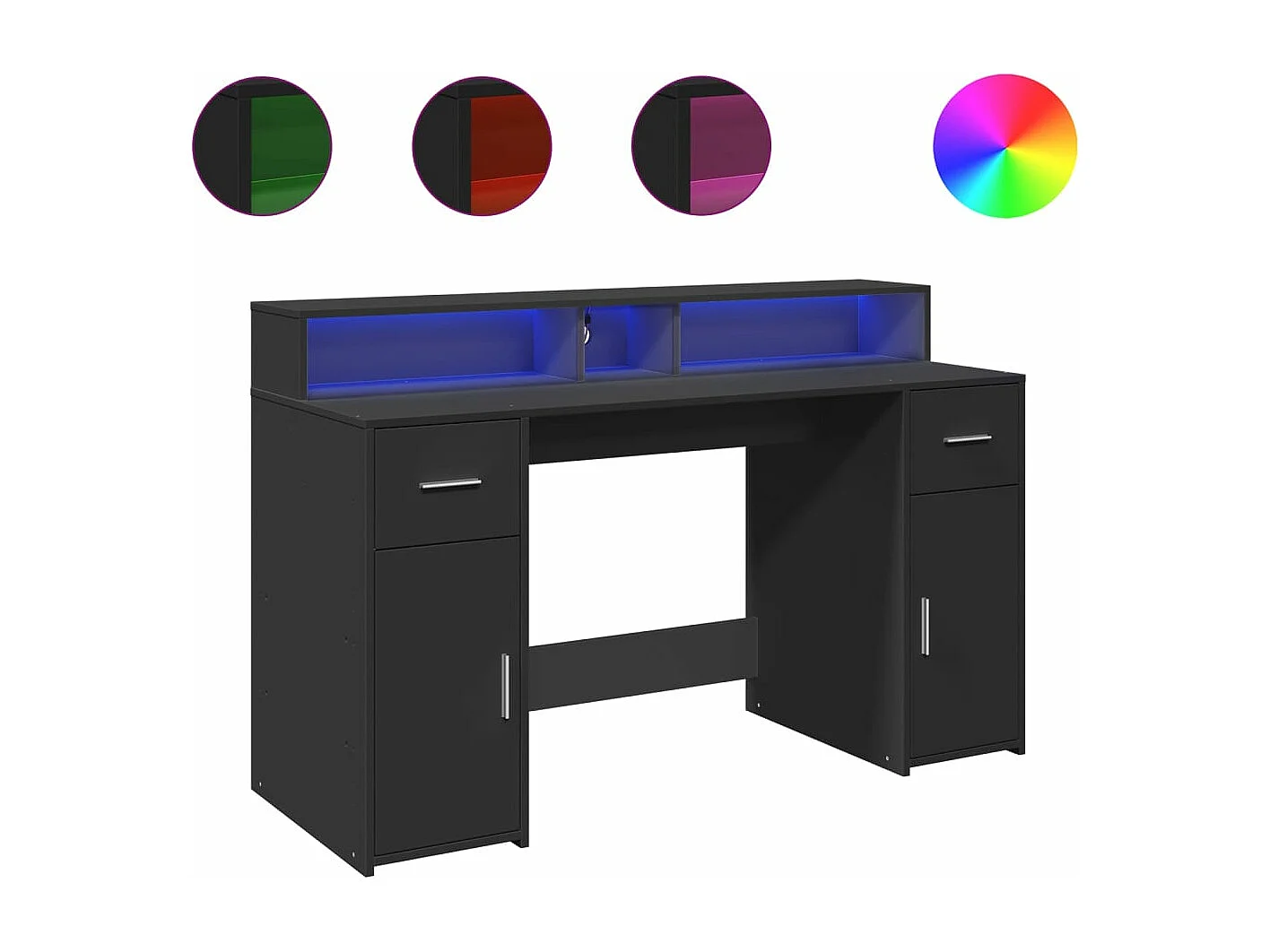 Bureau met LED-verlichting 140x55x91 cm bewerkt hout zwart