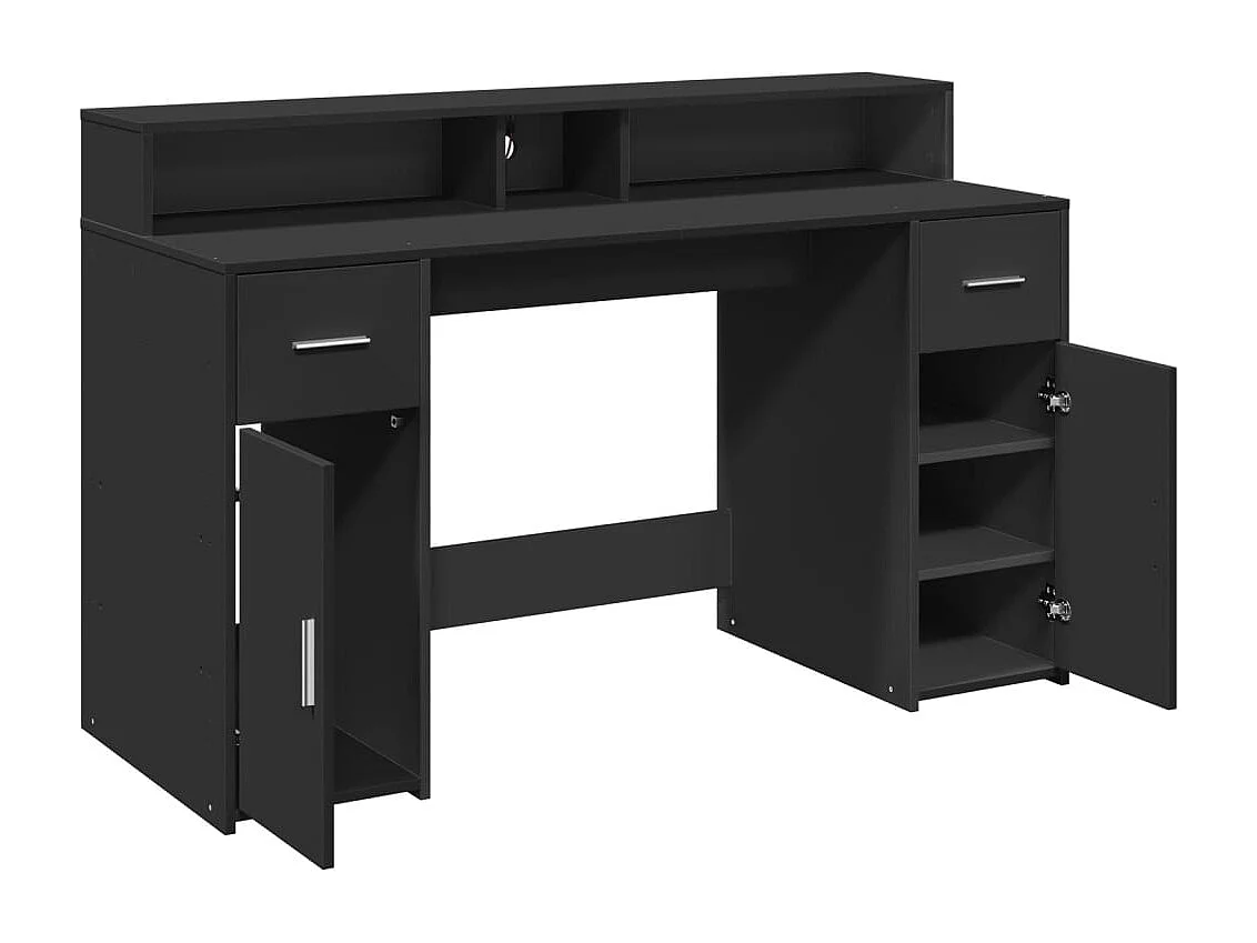 Bureau met LED-verlichting 140x55x91 cm bewerkt hout zwart