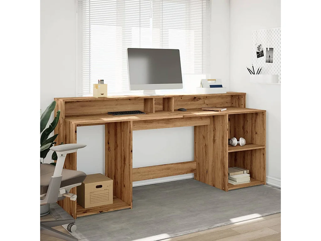 Bureau avec lumières LED chêne artisanal bois d'ingénierie