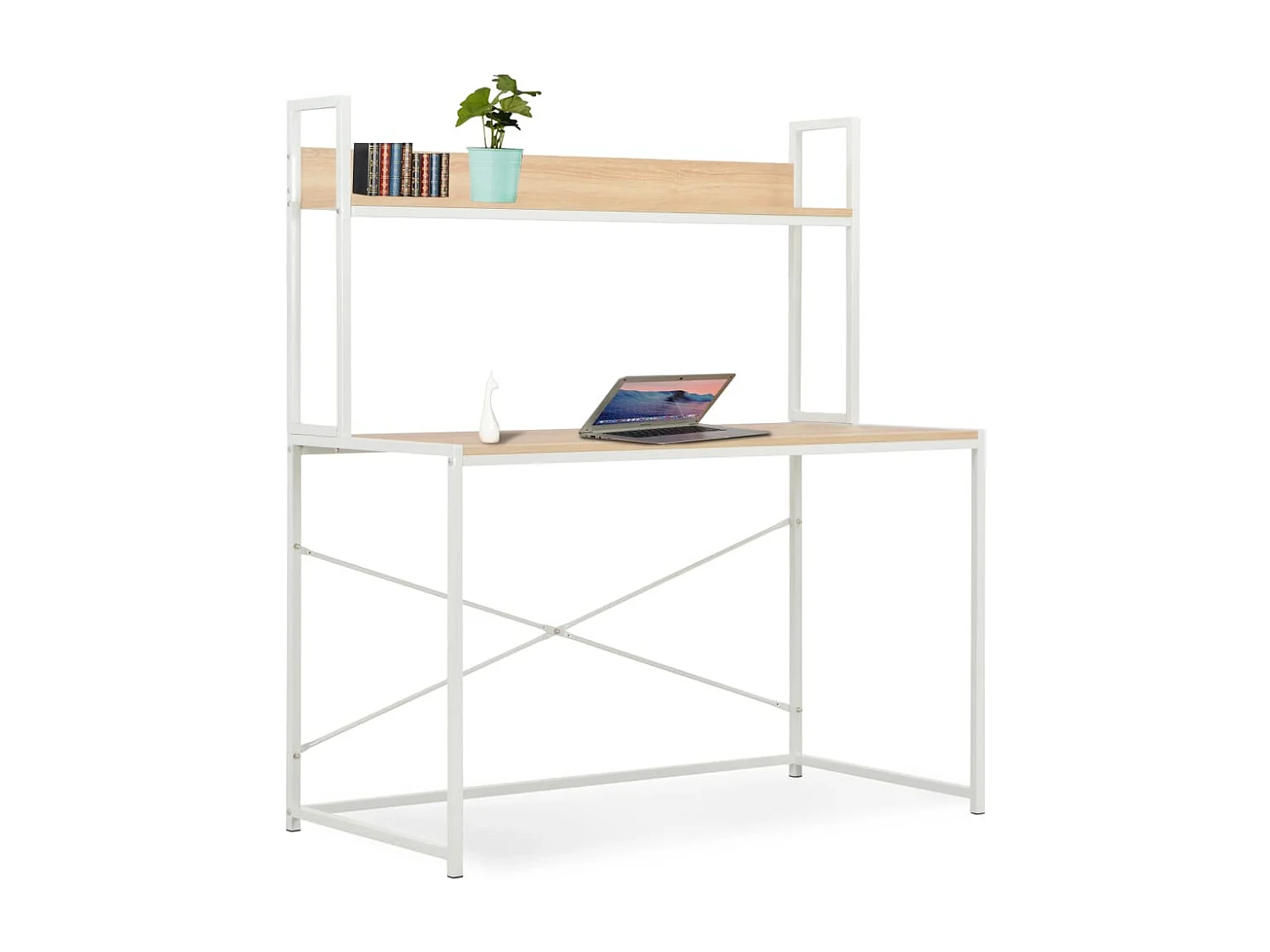 Bureau d'ordinateur Blanc et chêne 120 x 60 x 138 cm