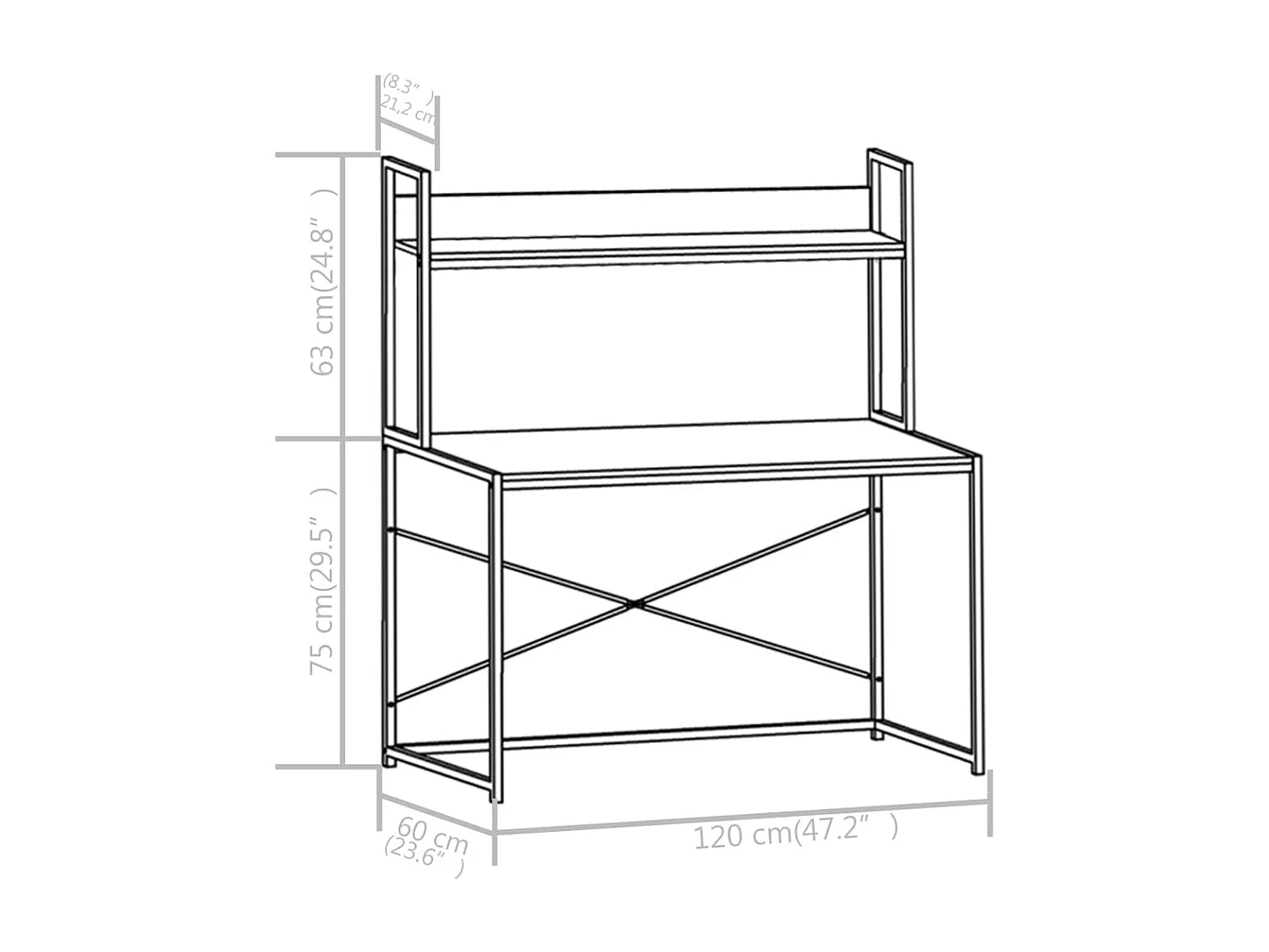 Bureau d'ordinateur Blanc et chêne 120 x 60 x 138 cm