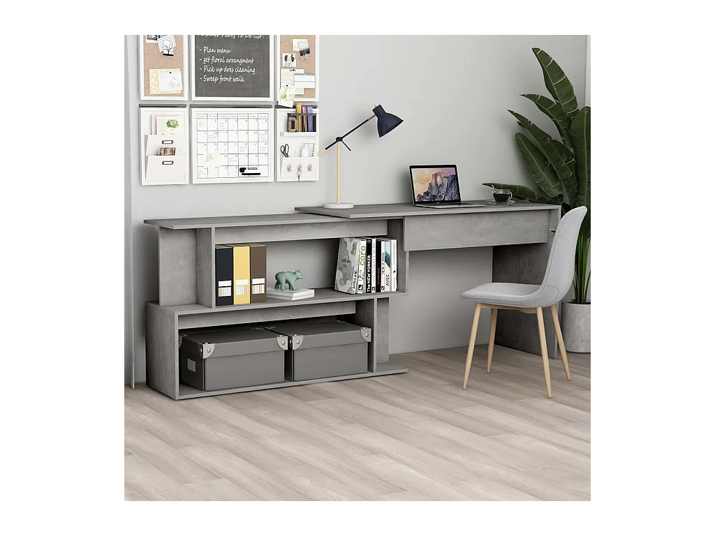 Hoekbureau 200x50x76 cm bewerkt hout betongrijs