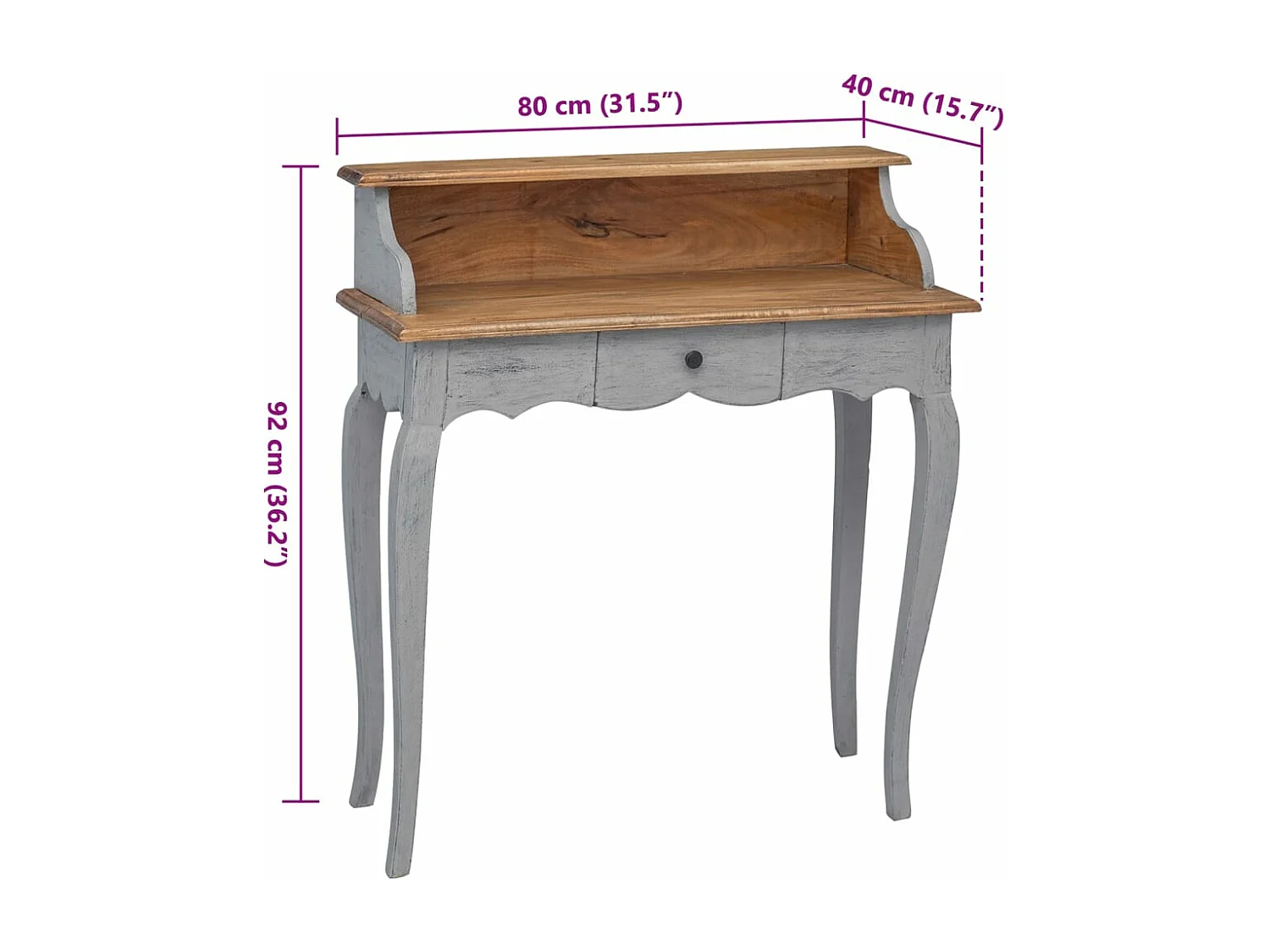 Scrivania in Legno Massello di Mogano 80x40x92 cm