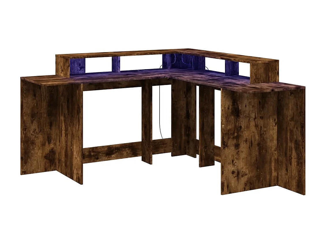 Bureau et lumières LED chêne fumé 152x152x91cm bois ingénierie