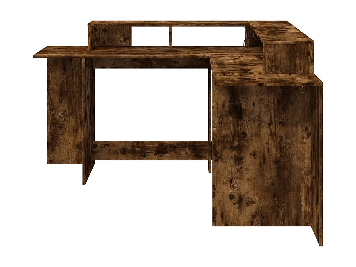 Bureau et lumières LED chêne fumé 152x152x91cm bois ingénierie