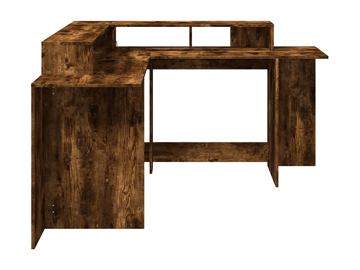 Bureau et lumières LED chêne fumé 152x152x91cm bois ingénierie